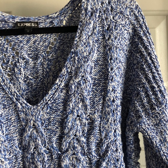 Cable knit blue tunic sweater - Picture 2 of 4